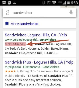 When I search for sandwiches, a majority of the first listings are all "mobile friendly". 